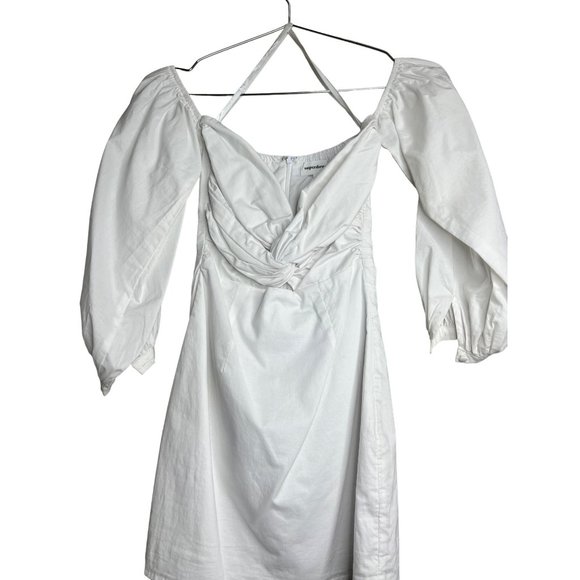 Superdown Dress Winebs XXS White Flynn Ruched Sleeve Mini Short Off The Shoulder - Picture 4 of 7